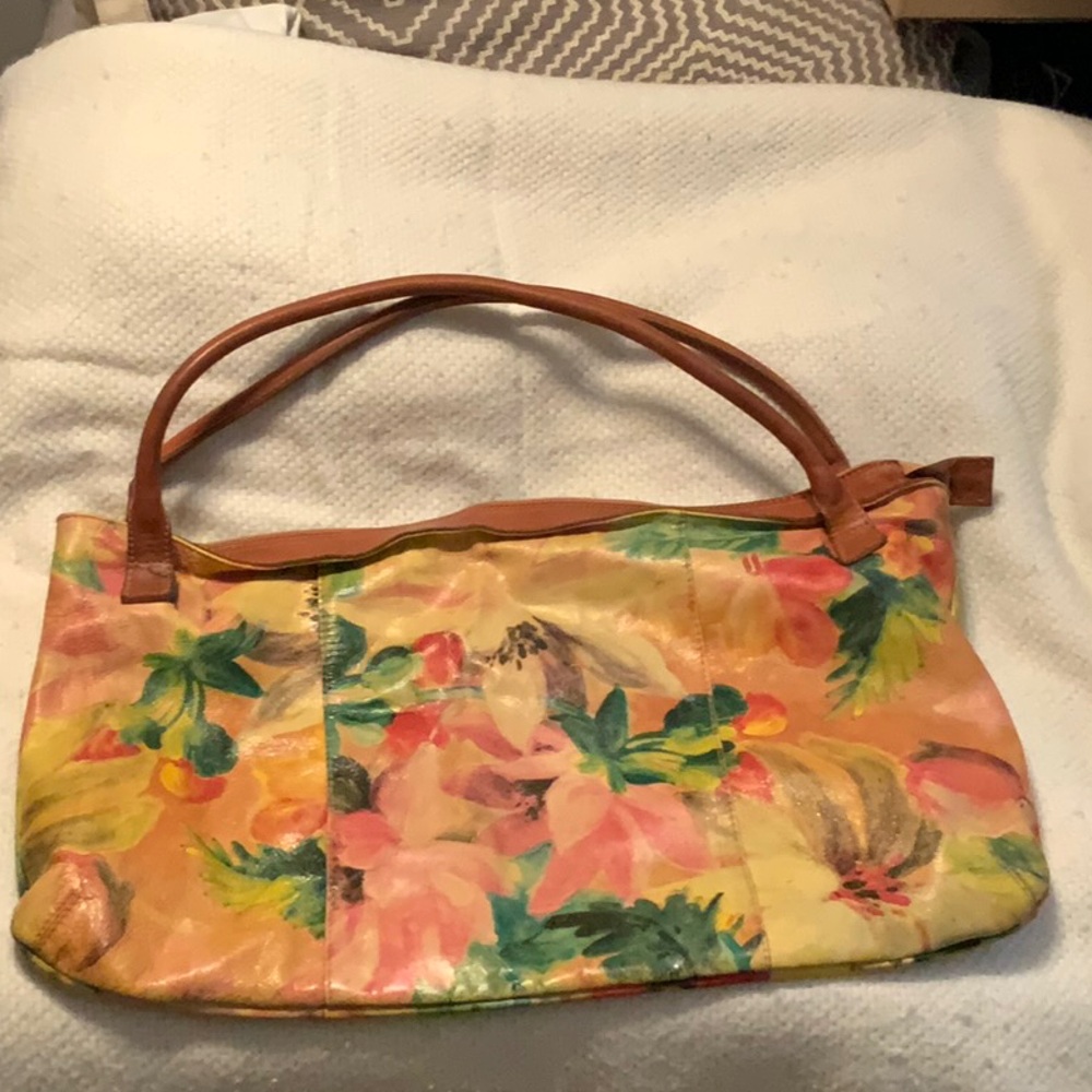 Maurizio Taiuti Cream and Brown Shoulder Bag with Artistic Design